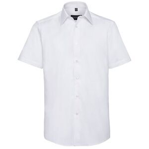 Russell Collection Mens Oxford Easy-Care Tailored Short-Sleeved Shirt / White